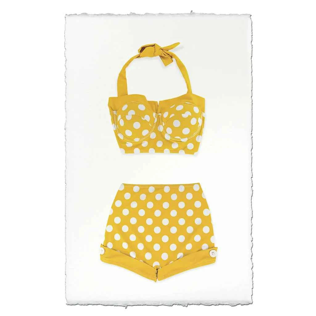 Yellow Polka Retro Bathing Suit Fine Art Print