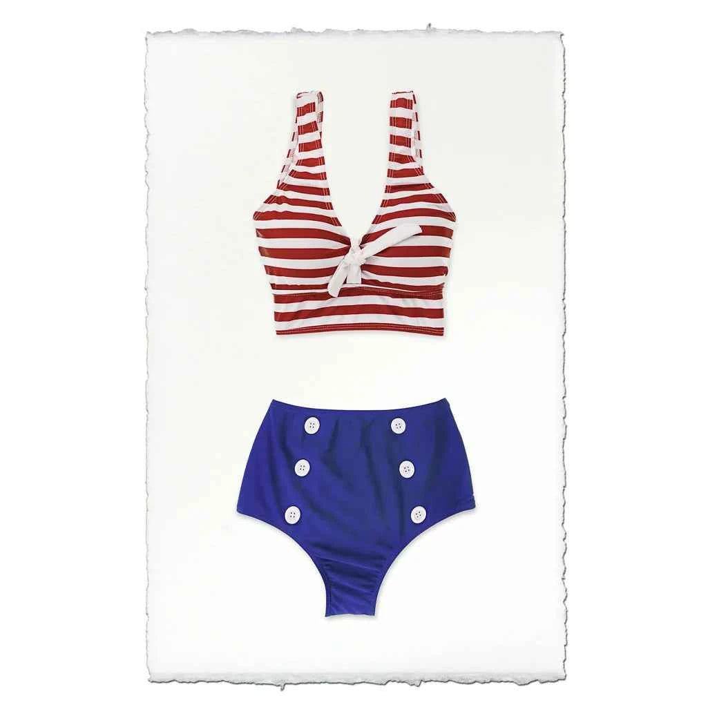 Red White & Blue Retro Bathing Suit Fine Art Print