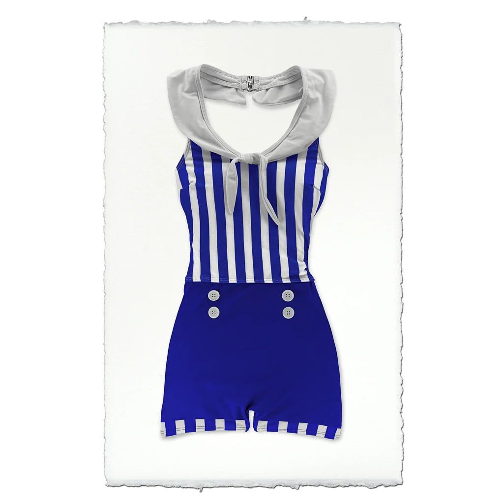 Blue Stripes Retro Bathing Suit - Eric & Eloise Collection