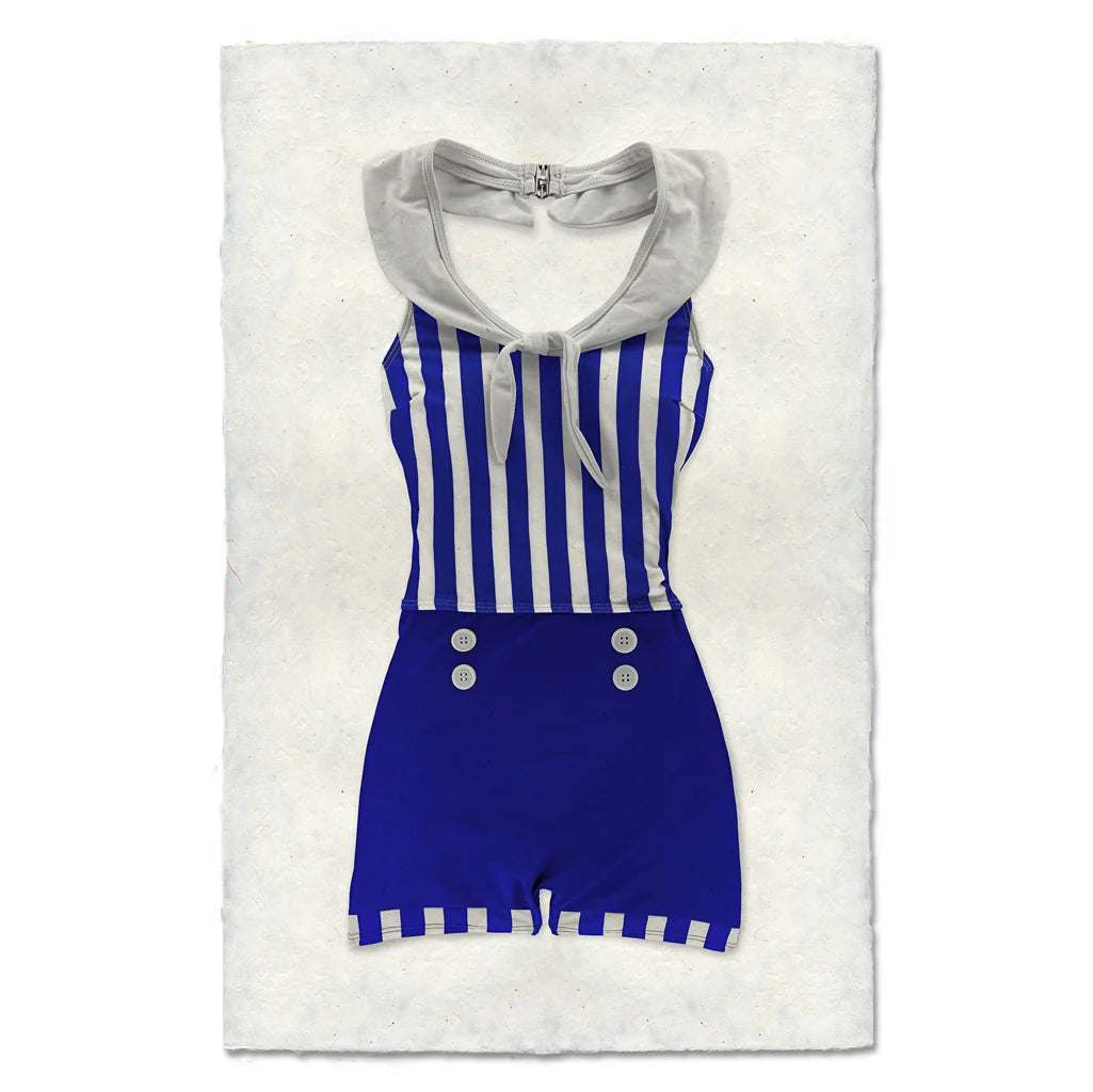 Blue Stripes Retro Bathing Suit - Eric & Eloise Collection