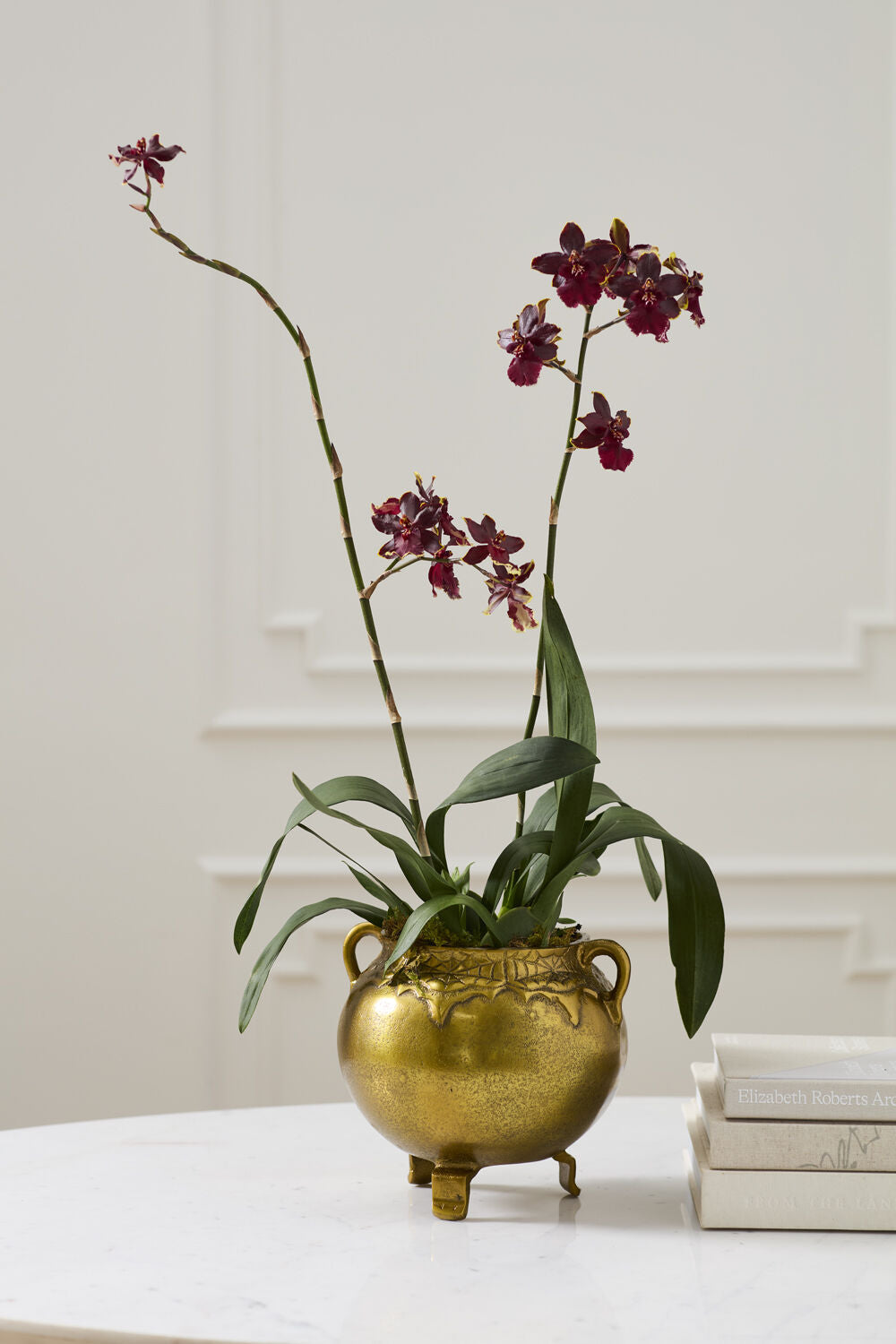 gold bubbling pot cauldron with orchid